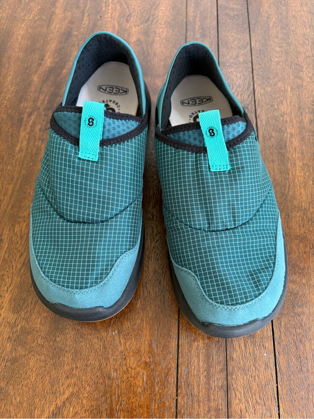 KEEN Whyser Slip On Shoes Women 9 Teal Grid Pattern Ripstop Camp Gorpcore - Picture 2 of 8